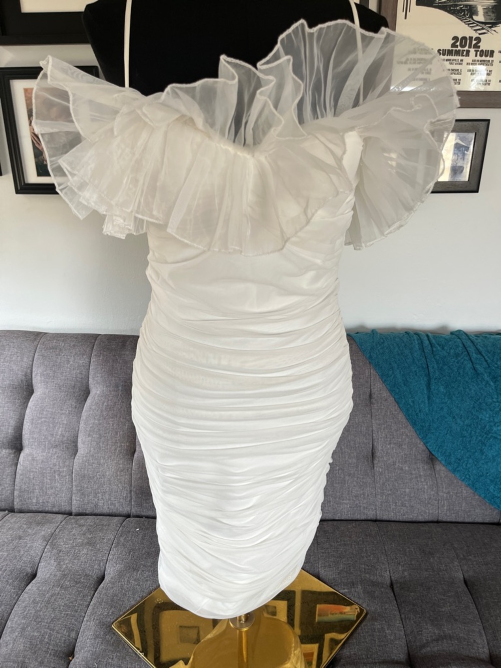 Bella Barnett Elegant White  Ruched Dress Size Large